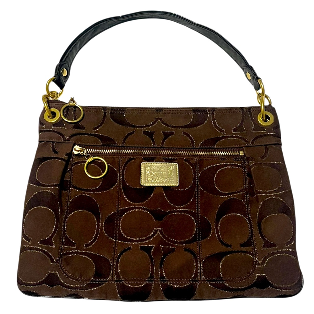 COACH Poppy Handbag Purse Signature Brown/Gold Shoulder/Crossbody EUC 2009